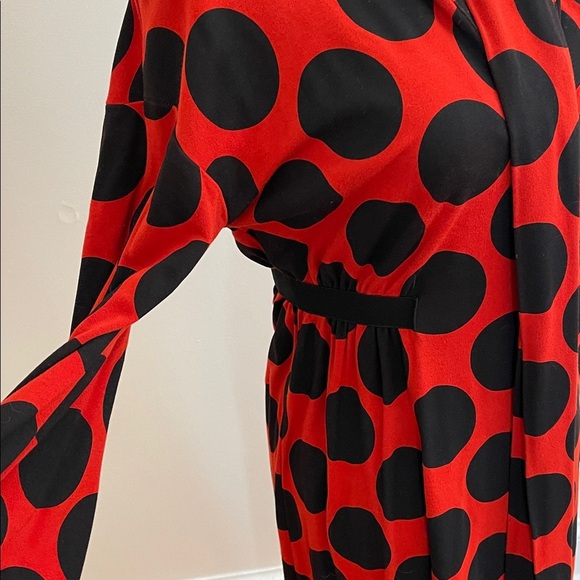 Zara Collection Woman Red Polka Dot Midi Dress V-Neck Bow Tie Long Sleeve M - Picture 4 of 9